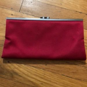 Red Satin Clutch with Chain Shoulder Strap